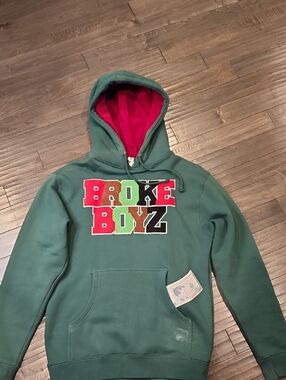 Independent Trading Company Green Hoodie with Bright Red Velvet Lining